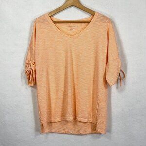 Talbots Striped 1/4 Sleeve T-Shirt V-Neck Beach Boho Spring Summer Ruching M